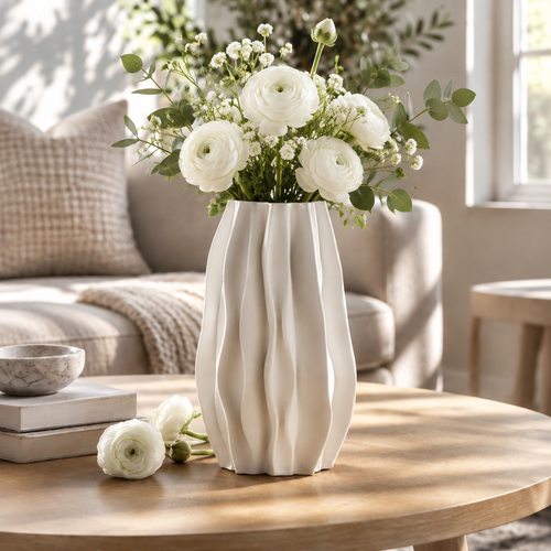 CLAYMORIA® Sculptural Wavy Ceramic Flower Vase
