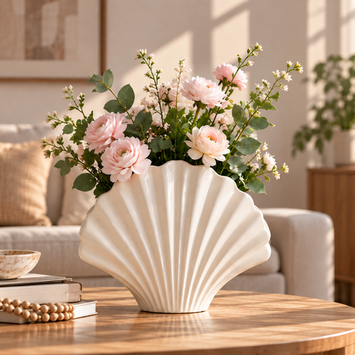 CLAYMORIA® Shell-Shaped Ceramic Flower Vase
