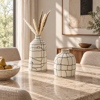 CLAYMORIA® Hand-Drawn Line Art Ceramic Vase Set